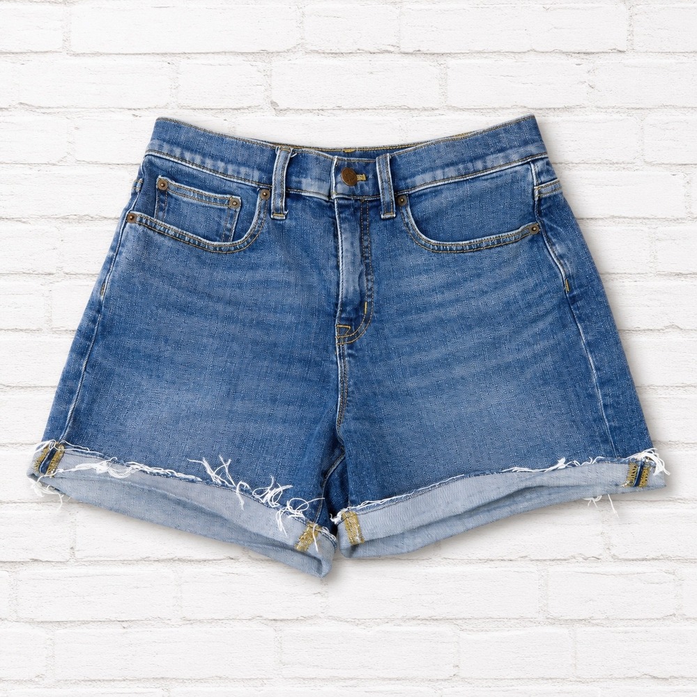 J.Crew Factory Women Denim Shorts Medium Wash Raw Hem High Rise Size 26 Festival